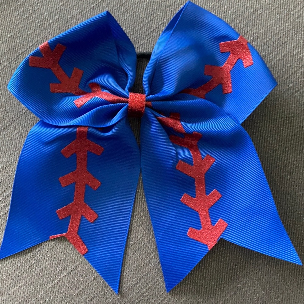 Blue and Red Glitter Baseball/Football Hair Pony